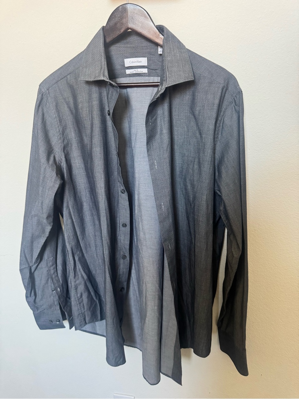 Calvin Klein Slim Fit Button-Up Shirt in Charcoal Gray